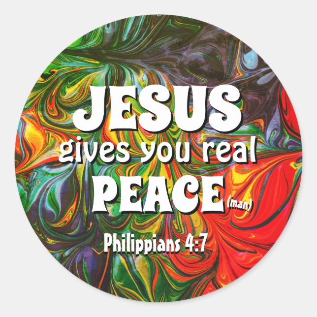JESUS GIVES YOU REAL PEACE Abstract Green Classic Round Sticker (Front)