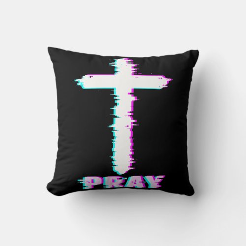 Jesus Glitch Pray Aesthetic Vaporwave Christian Throw Pillow