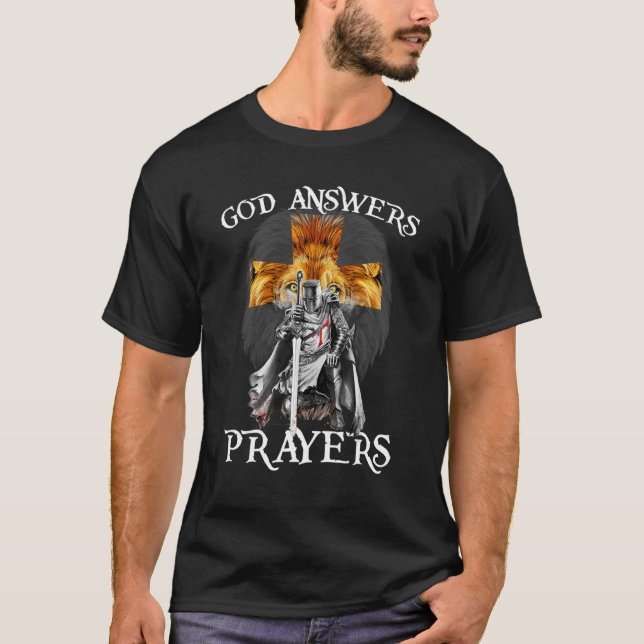 Jesus God Answers Prayers Warrior Men Christian Li T-Shirt (Front)
