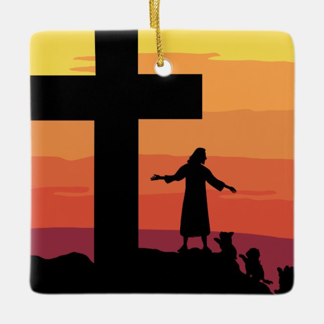 Jesus God Cross Animals Pet Care Custom Christmas Ceramic Ornament (Front)