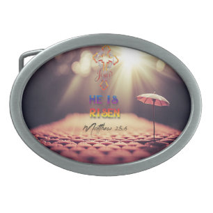 Jesus Golden Cross He Is Risen Matthew 28:6 Belt Buckle
