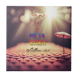 Jesus Golden Cross He Is Risen Matthew 28:6 Ceramic Tile