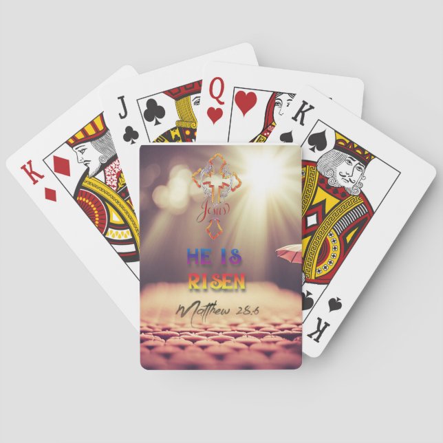 Jesus Golden Cross He Is Risen Matthew 28:6 Poker Cards (Back)