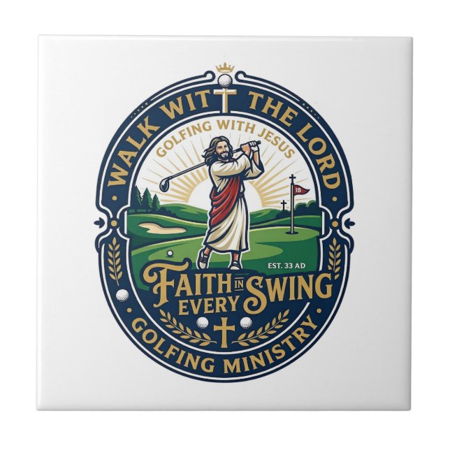 Jesus Golf Shirt Faith Based Design_1 Ceramic Tile (Front)