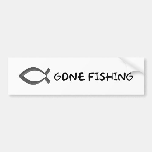 JESUS _ GONE FISHING BUMPER STICKER WHITE