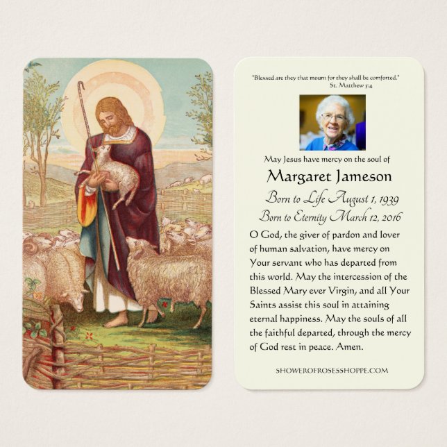 Jesus Good Shepherd Catholic Funeral Holy Card - (Front & Back)