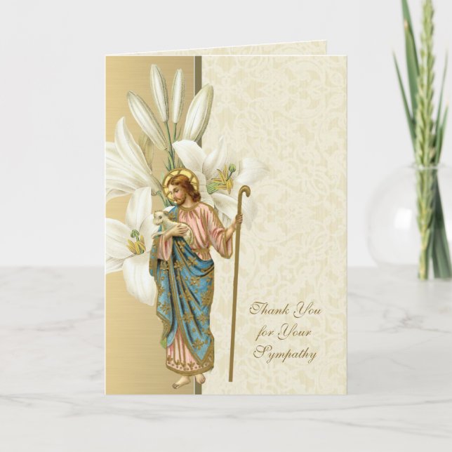 Jesus Good Shepherd Christian Condolence Thank You Card (Front)
