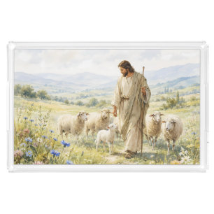 Jesus Good Shepherd Wildflower Watercolor Acrylic Tray