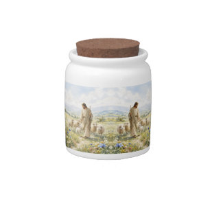 Jesus Good Shepherd Wildflower Watercolor Candy Jar