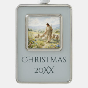 Jesus Good Shepherd Wildflower Watercolor Christmas Ornament