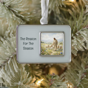 Jesus Good Shepherd Wildflower Watercolor Christmas Ornament