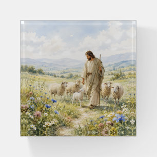 Jesus Good Shepherd Wildflower Watercolor Paperweight