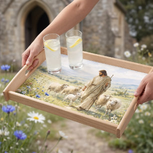 Jesus Good Shepherd Wildflower Watercolor Serving Tray