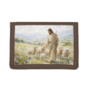 Jesus Good Shepherd Wildflower Watercolor Tri-fold Wallet