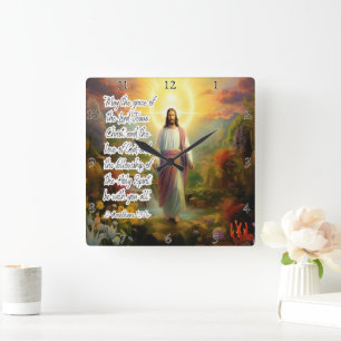 Jesus: Grace, Love, Fellowship Divine Square Wall Clock