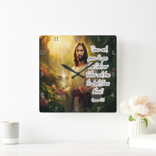 Jesus: Grace, Peace, Divine Blessing Square Wall Clock