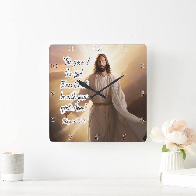 Jesus: Grace, Spirit, Philippians Blessing Square Wall Clock (Home)