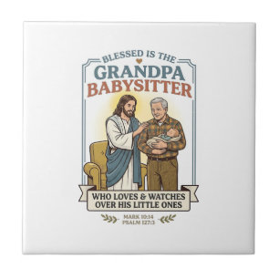 Jesus Grandparents Babysitting Humor Shirt Faith B Ceramic Tile