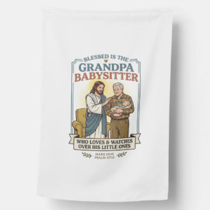 Jesus Grandparents Babysitting Humor Shirt Faith B House Flag