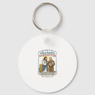 Jesus Grandparents Babysitting Humor Shirt Faith B Keychain