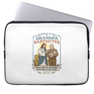 Jesus Grandparents Babysitting Humor Shirt Faith B Laptop Sleeve