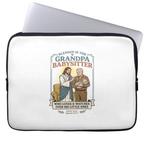 Jesus Grandparents Babysitting Humor Shirt Faith B Laptop Sleeve