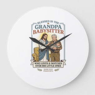 Jesus Grandparents Babysitting Humor Shirt Faith B Large Clock