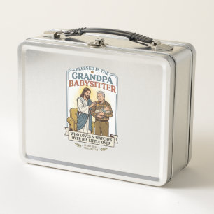 Jesus Grandparents Babysitting Humor Shirt Faith B Metal Lunch Box