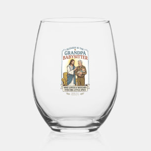 Jesus Grandparents Babysitting Humor Shirt Faith B Stemless Wine Glass