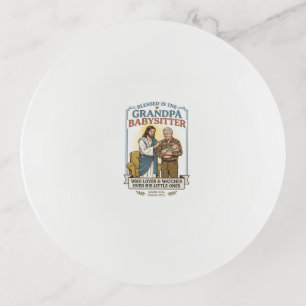 Jesus Grandparents Babysitting Humor Shirt Faith B Trinket Tray