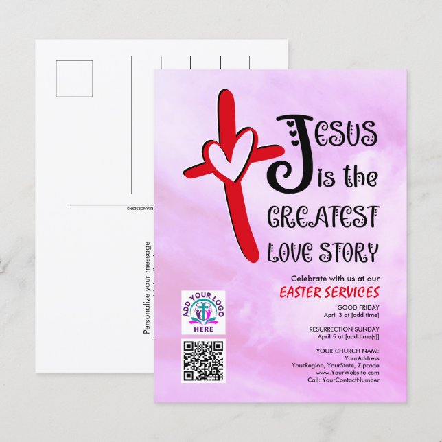 JESUS GREATEST LOVE STORY Logo QR Code EASTER Invitation Postcard (Front/Back)