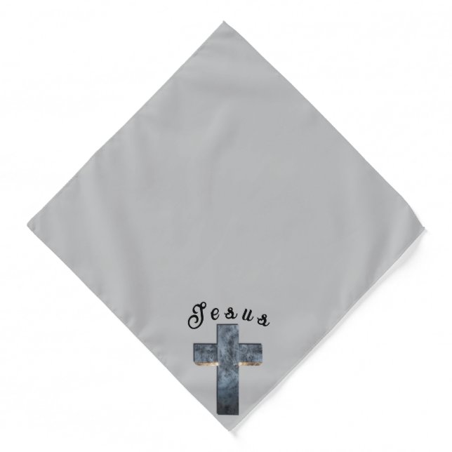 "Jesus" Grey and Gold Stone Cross Customizable  Bandana (Front)