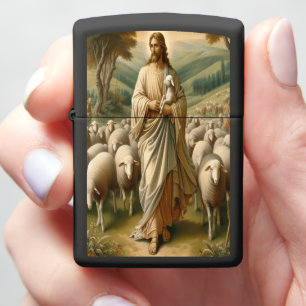 Jesus Guiding Sheep Through Green Pastures Zippo Lighter