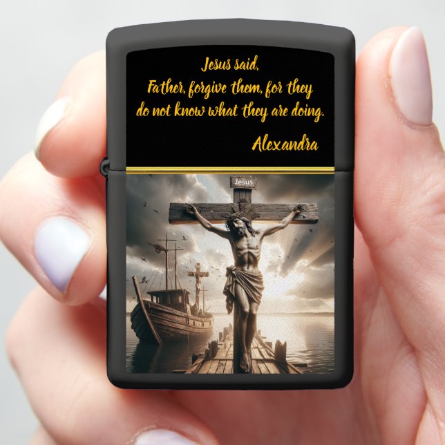 Jesus Hanging Above Calm Waters Scene Zippo Lighter (In Hand)