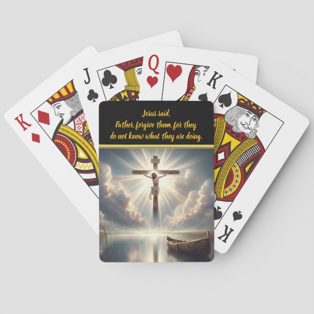 Jesus Hanging Cross Over Serene Ocean Poker Cards (Back)