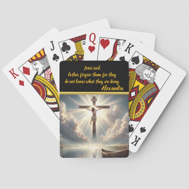 Jesus Hanging Cross Over Serene Ocean Poker Cards (Back)