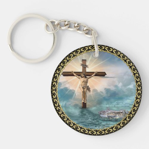 Jesus hanging from a christian crucifixion cross keychain