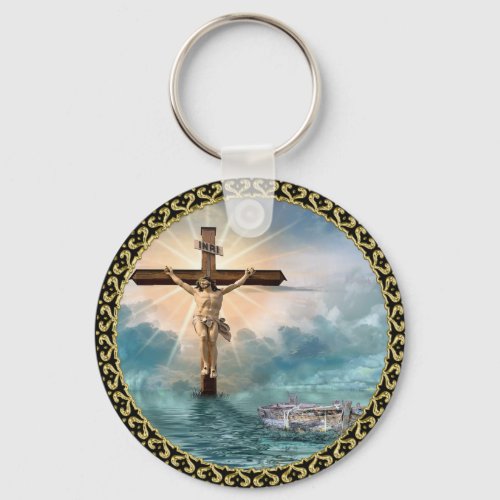 Jesus hanging from a christian crucifixion cross keychain