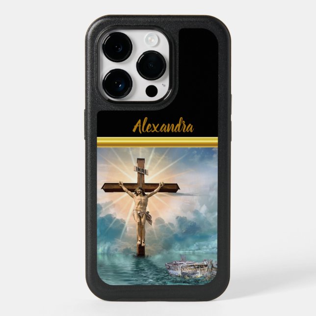 Jesus hanging from a christian crucifixion cross. otterbox iPhone case (Back)