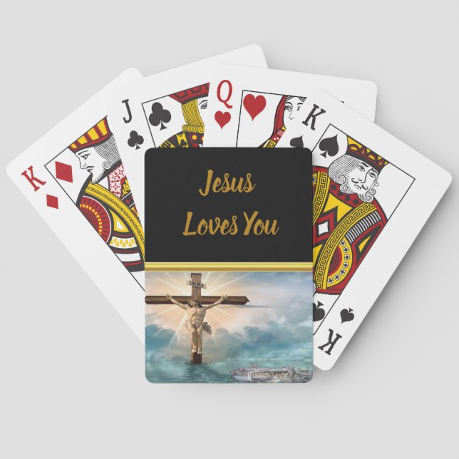 Jesus hanging from a christian crucifixion cross poker cards (Back)
