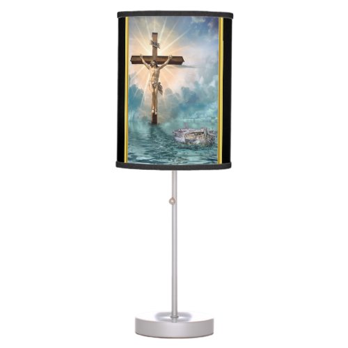 Jesus hanging from a christian crucifixion cross table lamp