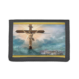 Jesus hanging from a christian crucifixion cross tri-fold wallet