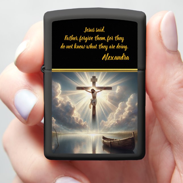 Jesus Hanging from Cross Over Waters Zippo Lighter (In Hand)