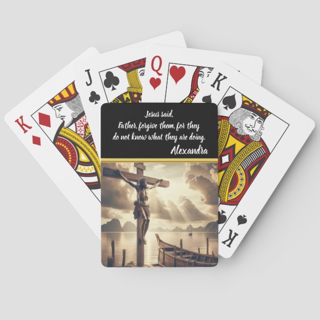 Jesus Hanging on Cross Above A Lake Poker Cards (Back)