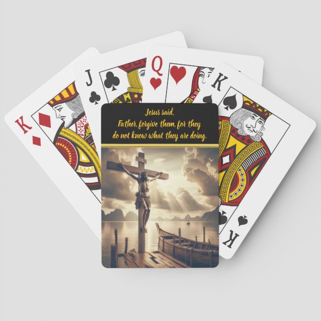 Jesus Hanging on Cross Above A Lake Poker Cards (Back)