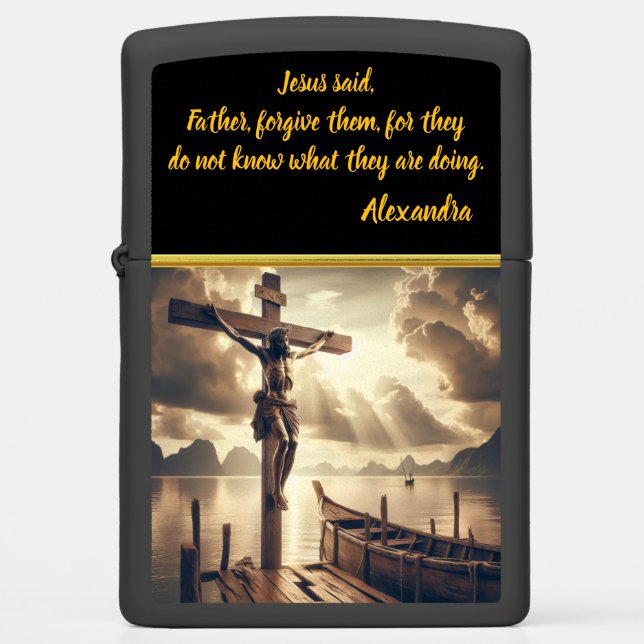 Jesus Hanging on Cross Above A Lake Zippo Lighter (Front)