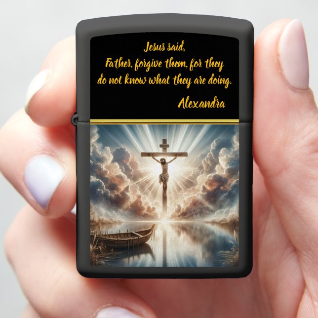 Jesus Hanging Over Still Reflective Waters Zippo Lighter (In Hand)