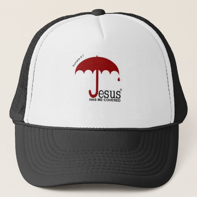 Jesus Has Me Covered Trucker Hat (Front)