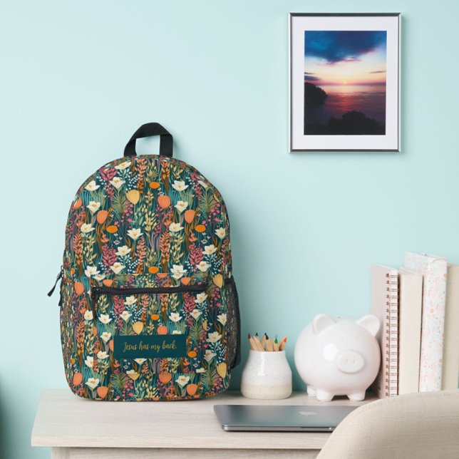 "Jesus has my back" Floral Print Cut Sew Backpack ("Jesus has my back" Floral Print Cut Sew Backpack)