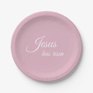 Jesus Has Risen Pastel Pink Christian Easter Paper Plates